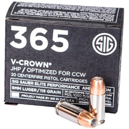 SIG SAUER 365 Elite Performance 9mm Luger 115 Gr. V-Crown JHP- Box of 20