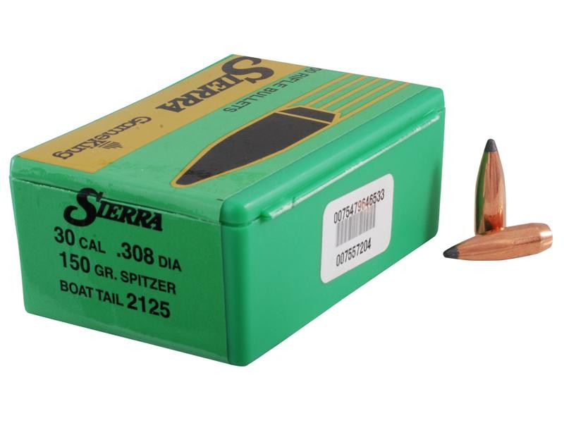 Sierra Bullets .30 Caliber (.308 Diameter) 150 Gr. GameKing Spitzer Boat Tail- Box of 100- 2125