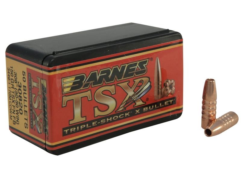 Barnes Bullets .30-30 Caliber (.308 Diameter) 150 Gr. TSX Flat Nose- Lead-Free- Box of 50- 30334