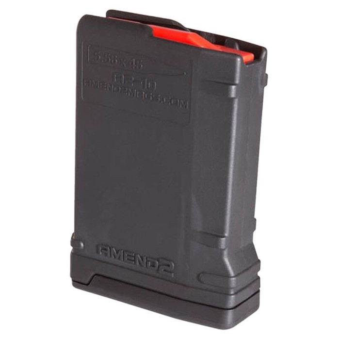 Amend2 AR-15 5.56x45mm Mod2 10-Round Magazine with Red Follower- Black Polymer