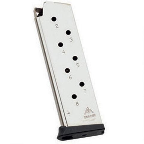Mec-Gar 1911 Government, Commander .45 ACP 8-Round Magazine with Base Pad- Steel Nickel- MGCG4508NPF