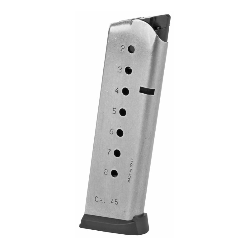 Mec-Gar 1911 Government/ Commander .45 ACP 8-Round Magazine with Base Pad- Stainless Steel