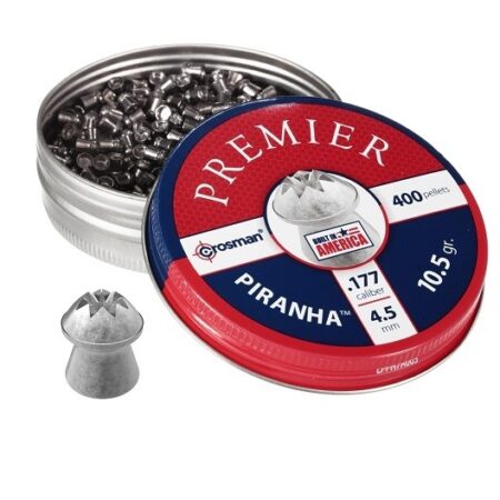 an image of the product Crosman Premier Piranha .177 Caliber/4.5mm Hollow Point Pellets- Tin of 400 - LPPH7