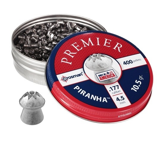 an image of the product Crosman Premier Piranha .177 Caliber/4.5mm Hollow Point Pellets- Tin of 400 - LPPH7