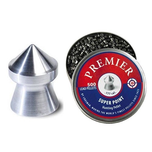an image of the product Crosman Premier .177 Caliber/4.5mm Super Point Lead Pellets- Tin of 500 - LSP77