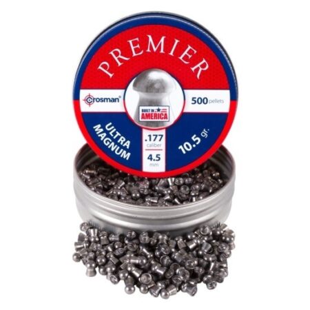 an image of the product Crosman Premier .177 Caliber/4.5mm Ultra Magnum Domed Pellets- Tin of 500 - LUM77
