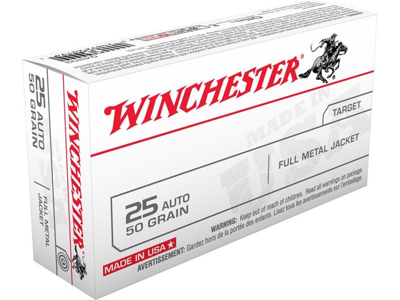 Winchester USA .25 ACP 50 Gr. Full Metal Jacket- Box of 50