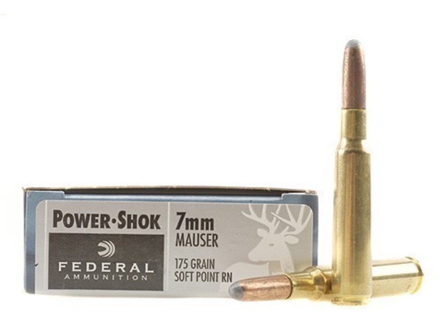 Federal Power-Shok 7x57mm Mauser (7mm Mauser) 175 Gr. Round Nose Soft Point- Box of 20