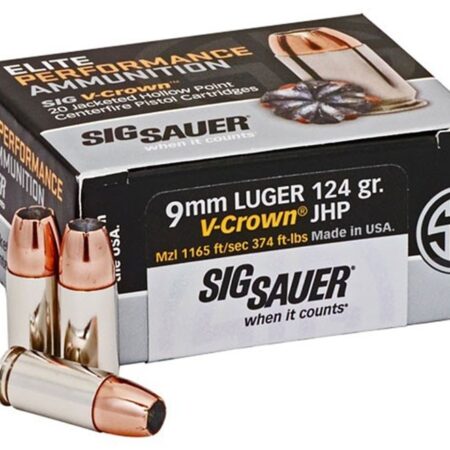 SIG SAUER Elite Performance 9mm Luger 124 Gr. V-Crown JHP- Box of 20