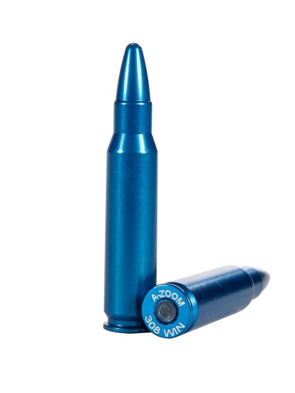 an image of the product A-ZOOM BLUE Action Proving Dummy Round, .308 Winchester, Snap Cap, Value Pack of 10- 12328