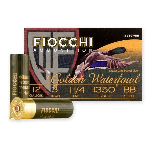 Fiocchi Golden Waterfowl 12 Gauge 3" 1-1/4 oz #BB Zinc Plated Non-Toxic Steel Shot- Box of 25