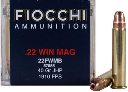 an image of the product Fiocchi Shooting Dynamics .22 Winchester Magnum Rimfire (WMR) 40 Gr. Jacketed Hollow Point- Box of 50 - 22FWMB