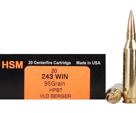 HSM Trophy Gold .243 Winchester 95 Gr. Berger Hunting VLD Hollow Point Boat Tail- Box of 20