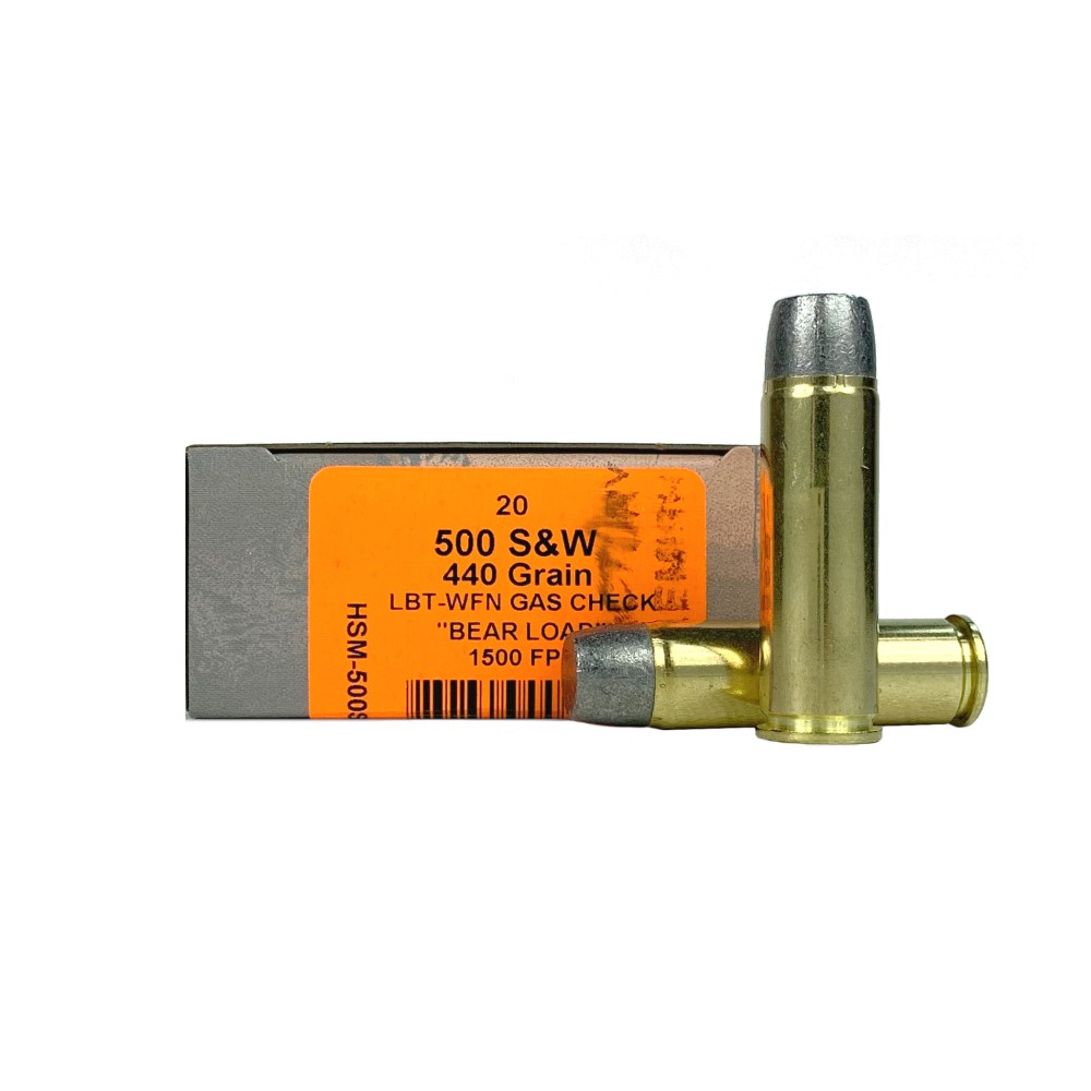 HSM Factory Blemish .500 S&W 440 Gr. Lead Wide Flat Nose Gas Check "Bear Load"- Box of 20