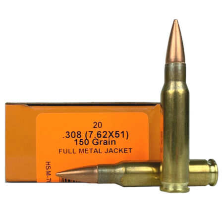 HSM .308 Winchester (7.62x51mm) 150 Gr. Full Metal Jacket- Box of 20