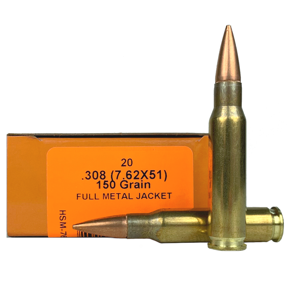 HSM .308 Winchester (7.62x51mm) 150 Gr. Full Metal Jacket- Box of 20