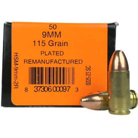 HSM 9mm Luger 115 Gr. Plated Round Nose- Remanufactured- Box of 50- 9MM-2R