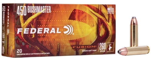 an image of the product Federal Fusion .450 Bushmaster 260 Gr. Bonded Soft Point- Box of 20 - F450BMFS1