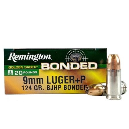 Remington Golden Saber 9mm Luger +P 124 Gr. Bonded Brass Jacketed Hollow Point- Box of 20
