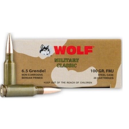 Wolf Military Classic 6.5 Grendel 100 Gr. Full Metal Jacket (Bi-Metal) Steel Case Berdan Primed- Box of 20