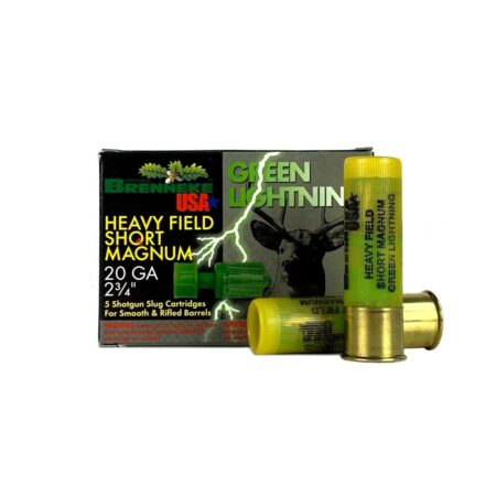 Brenneke USA Green Lighting HFSM 20 Ga 2-3/4" 1 oz Ribbed Lead Point Slug- Box of 5