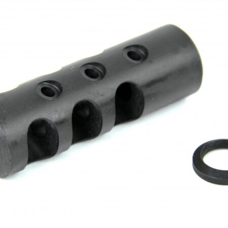 an image of the product AR15 .223/.556 Full Size Muzzle Brake 1/2"x28 Thread with Crush Washer- Steel Black - MZ1003