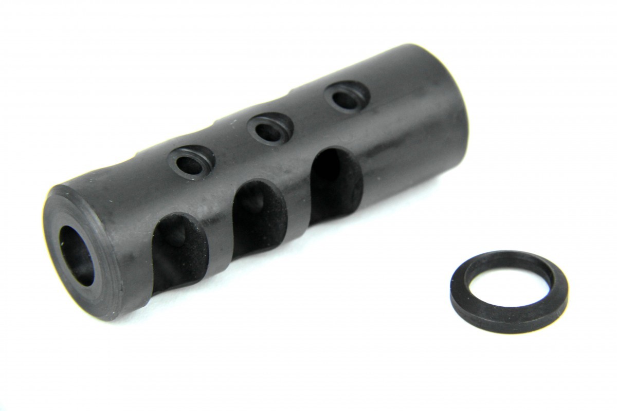 an image of the product AR15 .223/.556 Full Size Muzzle Brake 1/2"x28 Thread with Crush Washer- Steel Black - MZ1003