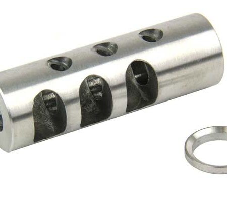 an image of the product AR15 .223/.556 Full Size Muzzle Brake 1/2"x28 Thread with Crush Washer- Stainless Steel - MZ1003SS