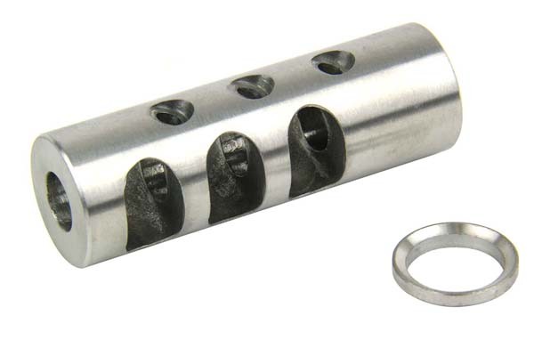 an image of the product AR15 .223/.556 Full Size Muzzle Brake 1/2"x28 Thread with Crush Washer- Stainless Steel - MZ1003SS