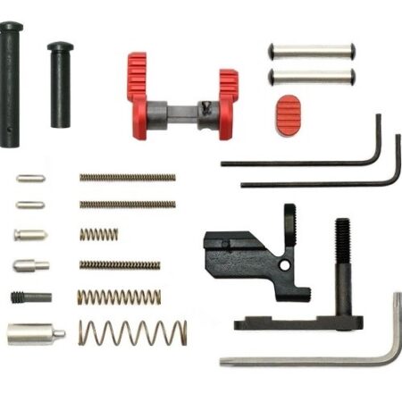 an image of the product Armaspec AR-10 .308/7.62 Gun Builder Lower Parts Kit- Red - ARM150-RED