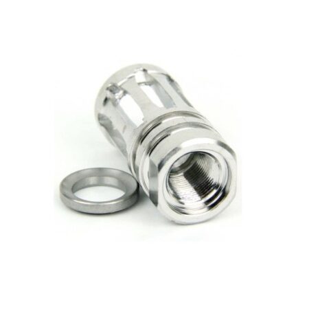 an image of the product AR15 .223/.556 Bird Cage Muzzle Brake 1/2"x28 Thread with Crush Washer- Stainless Steel Silver - MZ1001-SS