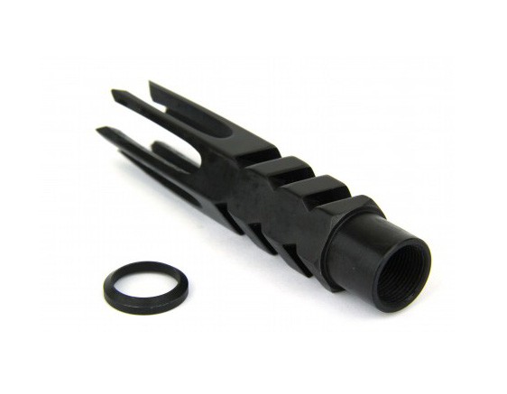 an image of the product AR10 .308 Spike Style Muzzle Brake 5/8"x24 Thread with Crush Washer- Steel Black - MZ1012-3B
