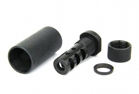 an image of the product AR15 .223/.556 Krinkov Hollow Style 3-Piece Muzzle Brake 1/2"x28 Thread with Crush Washer- Steel Black - MZ1015-3P
