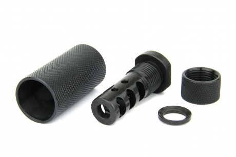 an image of the product AR15 .223/.556 Krinkov Hollow Style 3-Piece Muzzle Brake 1/2"x28 Thread with Crush Washer- Steel Black - MZ1015-3P