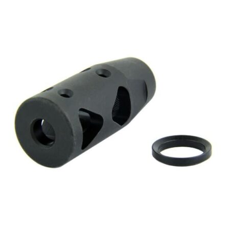 an image of the product AR10 .308 Dragon Style Muzzle Brake 5/8"x24 Thread with Crush Washer- Black Steel - MZ1018-3B