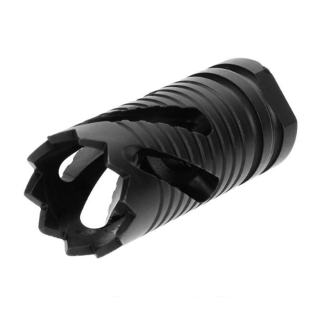 an image of the product AR10 .308 Crown Style Muzzle Brake 5/8"x24 Thread with Crush Washer- Steel Oxide - MZ1021-3B