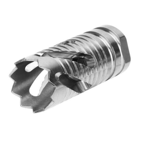 an image of the product AR10 .308 Crown Style Muzzle Brake 5/8"x24 Thread with Crush Washer- Stainless Steel - MZ1021-3SS