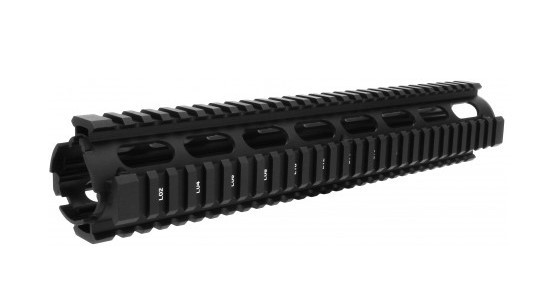 an image of the product AR15 Light Weight 2-Piece Drop-In Quad Rail 12"- Aluminum Black- HG01-12