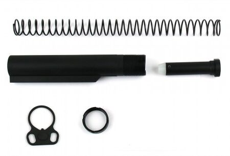 an image of the product AR15 Mil-Spec Rifle Buffer Tube Kit with Dual Loop Sling Adapter End Plate- Aluminum Black- MAR047-B