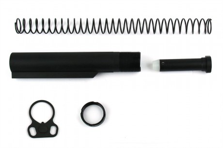 an image of the product AR15 Mil-Spec Rifle Buffer Tube Kit with Dual Loop Sling Adapter End Plate- Aluminum Black- MAR047-B