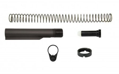 an image of the product AR10 Mil-Spec 6 Position Rifle Buffer Tube Kit with Regular End Plate- Aluminum Black- MAR047-308-A