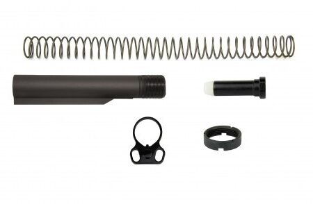 an image of the product AR10 Mil-Spec 6 Position Rifle Buffer Tube Kit with Ambidextrous End Plate- Aluminum Black- MAR047-308-B
