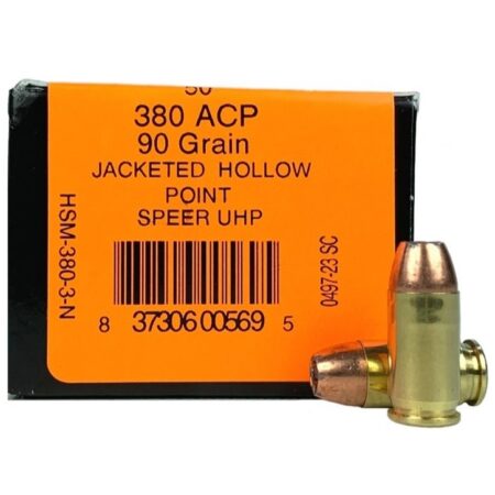 HSM .380 ACP 90 Gr. Speer UniCor Jacketed Hollow Point- Box of 50- 380-3-N