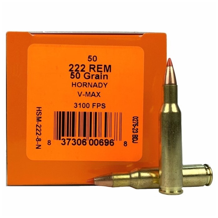 HSM .222 Remington 50 Gr. Hornady V-Max Polymer Tip- Box of 50- 222-8-N