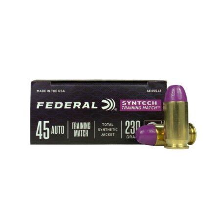 an image of the product Federal Syntech Training Match .45 ACP 230 Gr. Total Synthetic Jacket- Box of 50 - AE45SJ2