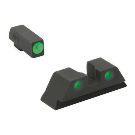MeproLight Hyper-Bright Self-Illuminated Fixed Pistol Sights, Standard Glock- Green Ring 2 Dot