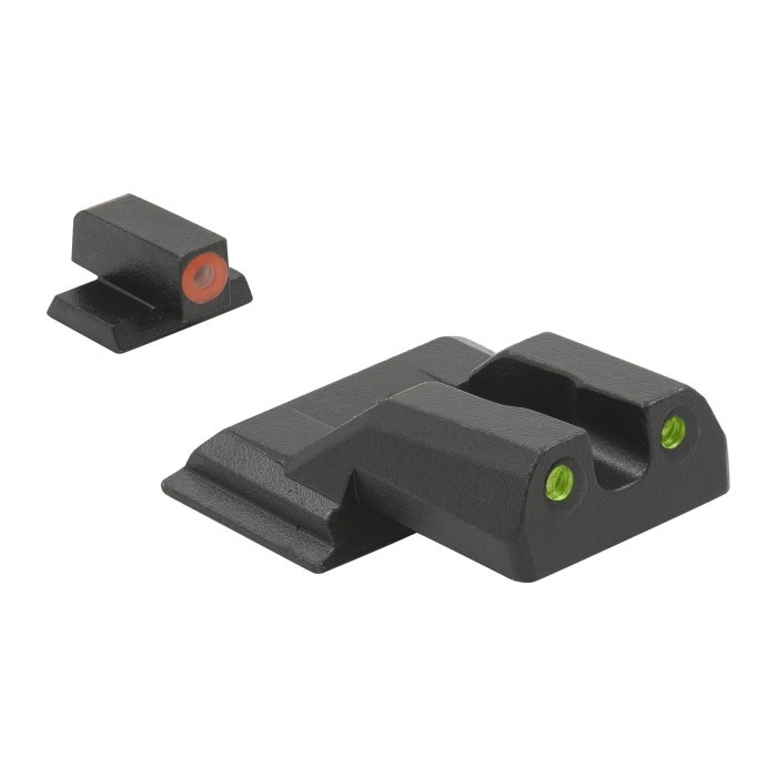MeproLight Hyper-Bright Self-Illuminated Fixed Pistol Sights, S&W M&P Shield/Shield Plus- Orange Ring 2 Dot
