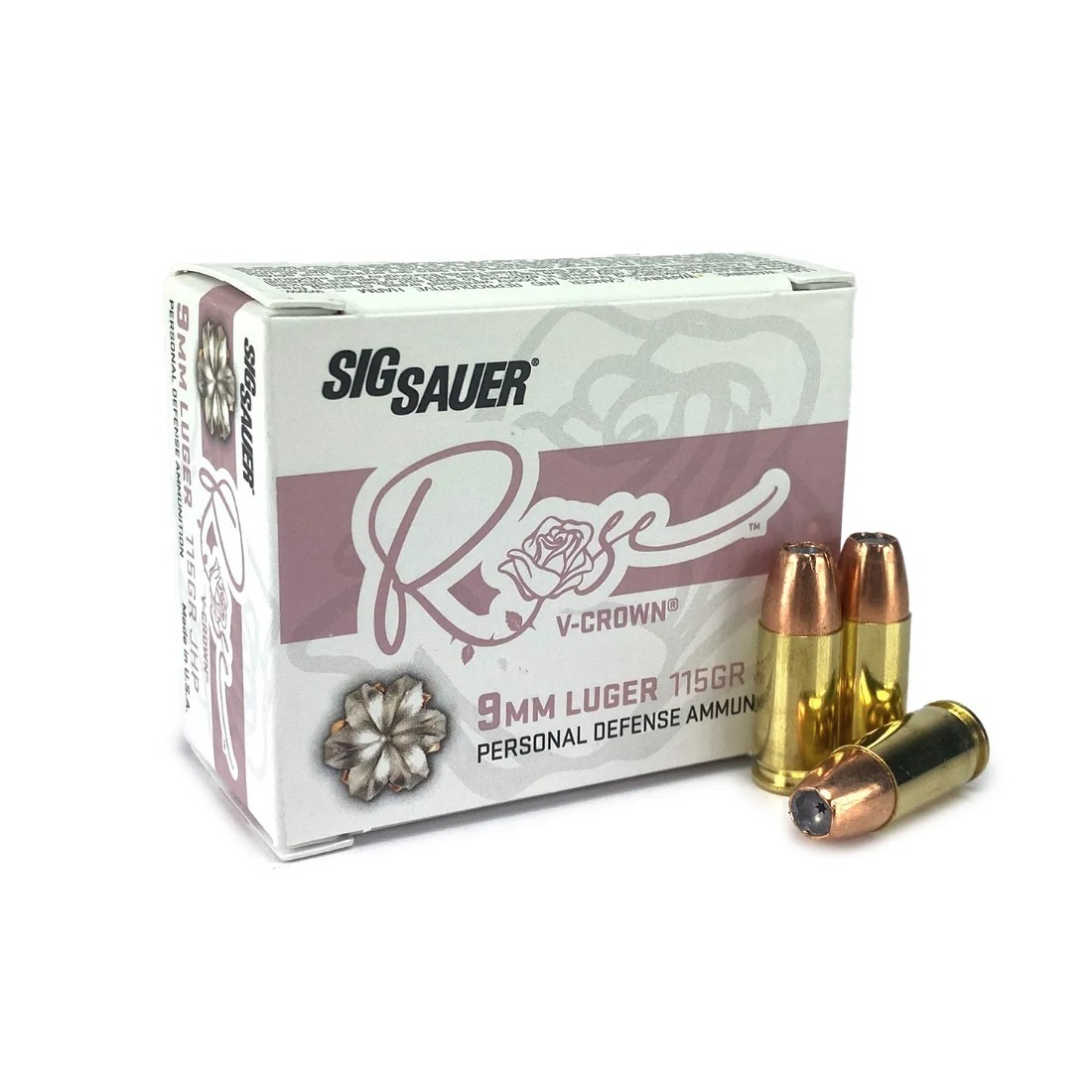 SIG SAUER Rose 9mm Luger 115 Gr. V-Crown Jacketed Hollow Point- Box of 20