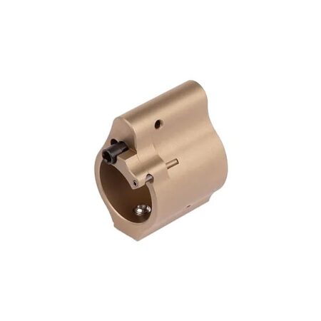 an image of the product Superlative Arms Direct Impingement Adjustable "Bleed Off" Gas Block .625" Diameter- Solid/Set Screw- Stainless Steel- Tan DLC- SABO-DI-625ST