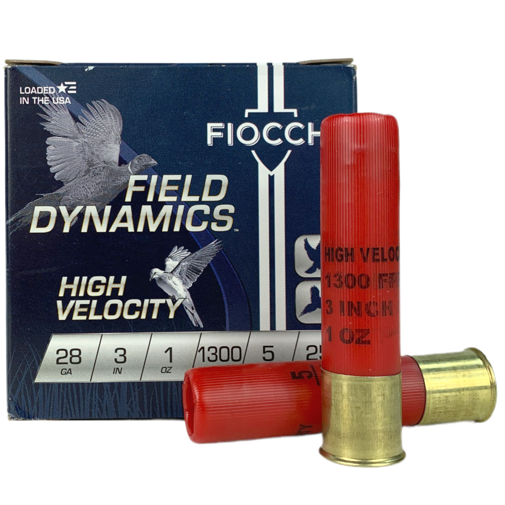an image of the product Fiocchi Field Dynamics High Velocity 28 Gauge 3" 1 oz. #5 Shot- Box of 25